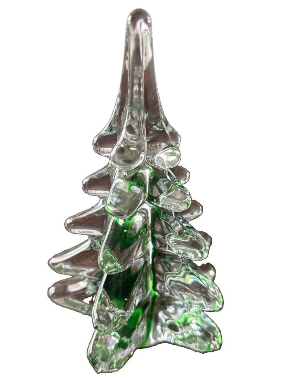 Vintage Christmas Tree Modern Art Glass Green Ribbon 5"